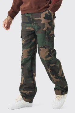 Tall Fixed Waist Camo Twill Cargo Trouser | BoohooMAN UK