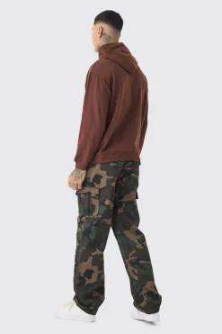 Tall Fixed Waist Camo Twill Cargo Trouser | BoohooMAN UK