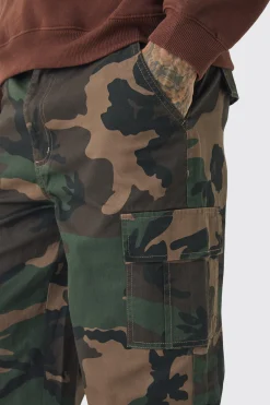 Tall Fixed Waist Camo Twill Cargo Trouser | BoohooMAN UK