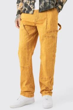 Tall Fixed Waist Enzyme Wash Straight Leg Carpenter | BoohooMAN UK