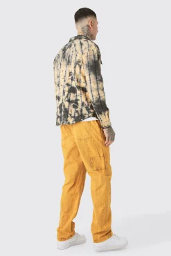 Tall Fixed Waist Enzyme Wash Straight Leg Carpenter | BoohooMAN UK
