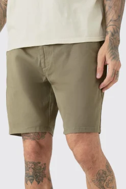 Tall Fixed Waist Khaki Relaxed Fit Chino Shorts | BoohooMAN UK
