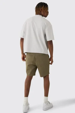 Tall Fixed Waist Khaki Skinny Fit Chino Shorts | BoohooMAN UK