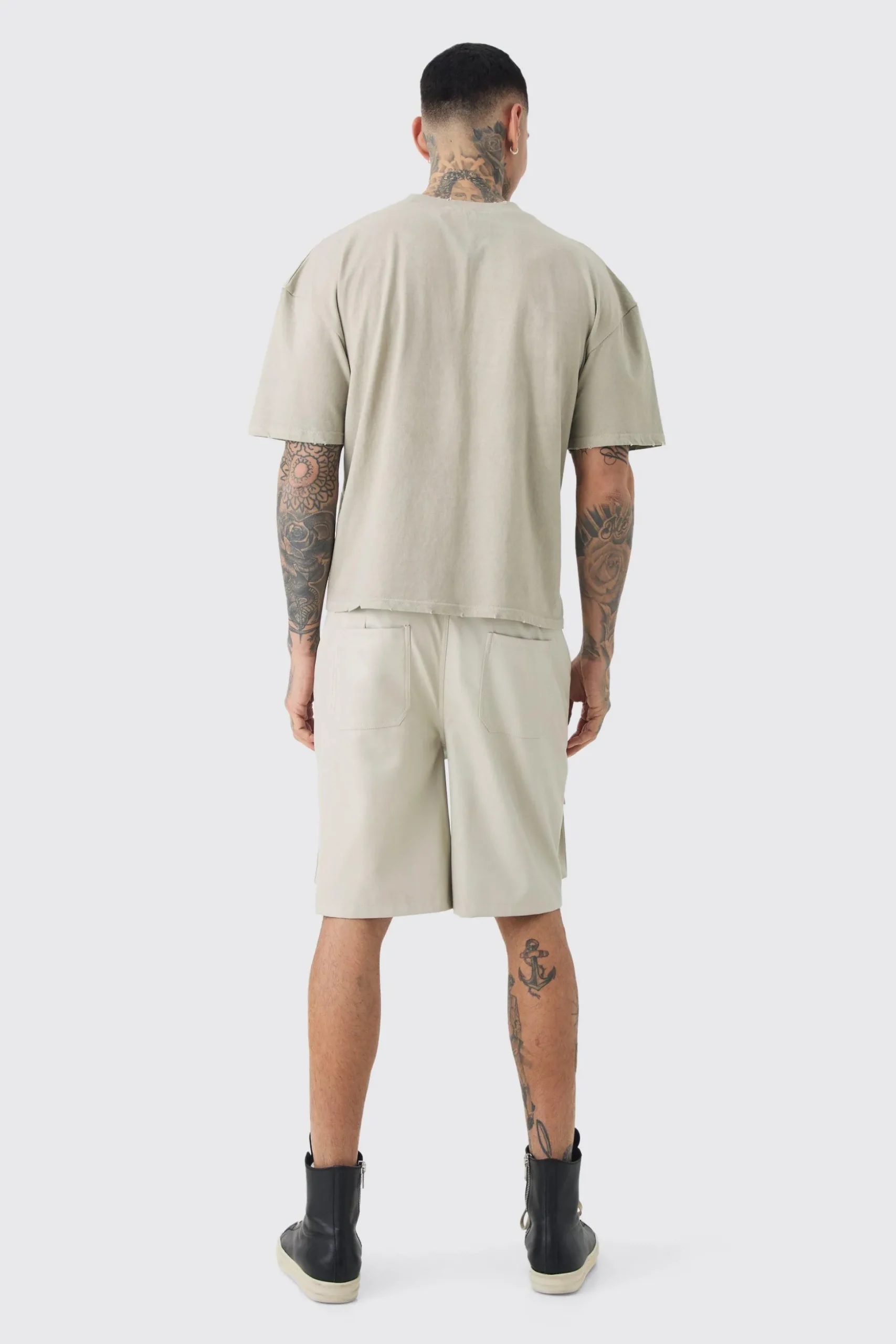 Tall Fixed Waist PU Cargo Short | BoohooMAN UK