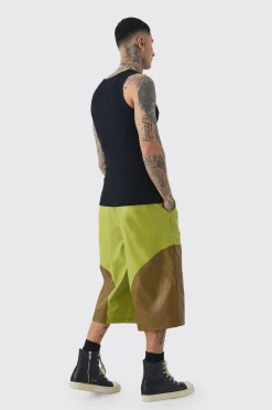 Tall Fixed Waist PU Colour Block Jorts | BoohooMAN UK