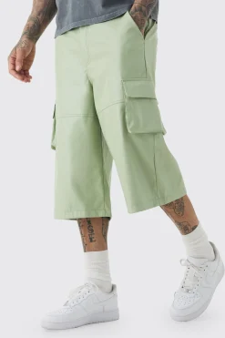 Tall Fixed Waist PU Panels Cargo Jorts | BoohooMAN UK