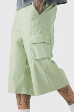 Tall Fixed Waist PU Panels Cargo Jorts | BoohooMAN UK