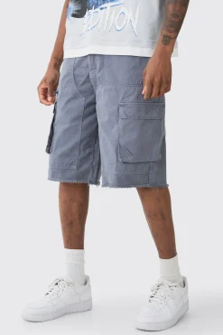 Tall Fixed Waist Raw Hem Relaxed Cargo Shorts | BoohooMAN UK