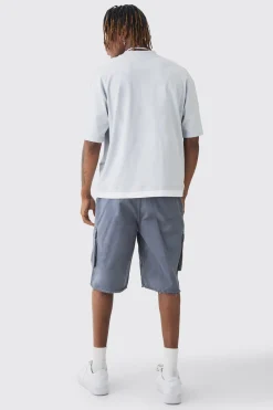 Tall Fixed Waist Raw Hem Relaxed Cargo Shorts | BoohooMAN UK