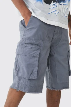 Tall Fixed Waist Raw Hem Relaxed Cargo Shorts | BoohooMAN UK