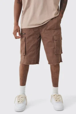 Tall Fixed Waist Raw Hem Relaxed Cargo Shorts | BoohooMAN UK