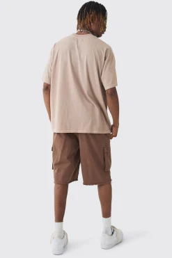 Tall Fixed Waist Raw Hem Relaxed Cargo Shorts | BoohooMAN UK