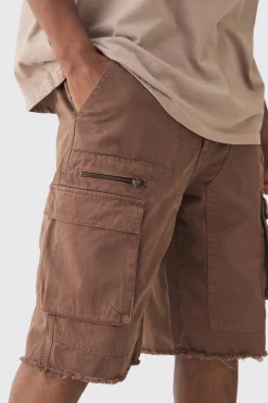Tall Fixed Waist Raw Hem Relaxed Cargo Shorts | BoohooMAN UK