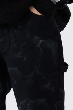 Tall Fixed Waist Relaxed Smoke Wash Carpenter Trouser | BoohooMAN UK