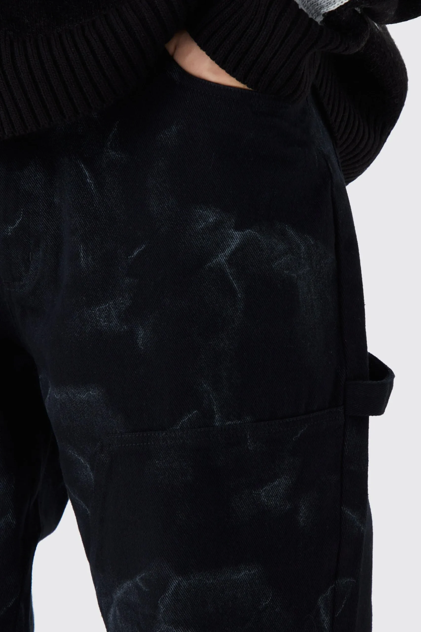 Tall Fixed Waist Relaxed Smoke Wash Carpenter Trouser | BoohooMAN UK