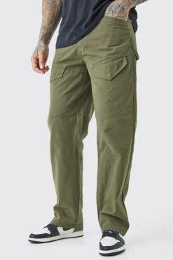 Tall Fixed Waist Relaxed Asymetric Cargo Twill Trouser | BoohooMAN UK