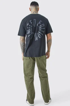 Tall Fixed Waist Relaxed Asymetric Cargo Twill Trouser | BoohooMAN UK
