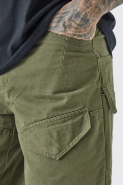 Tall Fixed Waist Relaxed Asymetric Cargo Twill Trouser | BoohooMAN UK
