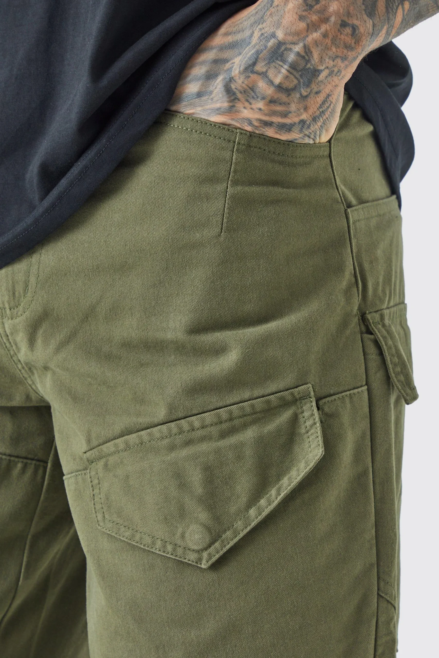 Tall Fixed Waist Relaxed Asymetric Cargo Twill Trouser | BoohooMAN UK