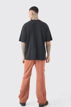 Tall Fixed Waist Relaxed Peached Flare Cargo Trouser | BoohooMAN UK