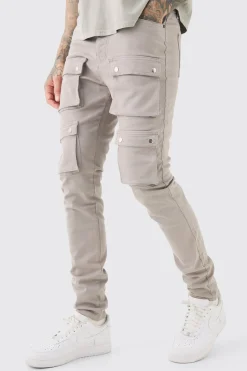 Tall Fixed Waist Skinny Multi Cargo Pocket Trouser | BoohooMAN UK