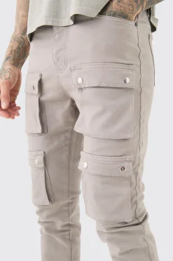 Tall Fixed Waist Skinny Multi Cargo Pocket Trouser | BoohooMAN UK