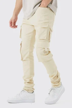 Tall Fixed Waist Skinny Stacked Multi Cargo Trouser | BoohooMAN UK