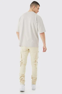 Tall Fixed Waist Skinny Stacked Multi Cargo Trouser | BoohooMAN UK