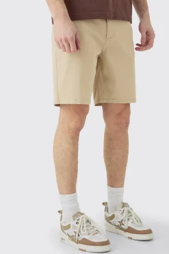 Tall Fixed Waist Slim Fit Chino Shorts In Stone | BoohooMAN UK
