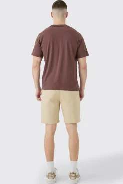 Tall Fixed Waist Slim Fit Chino Shorts In Stone | BoohooMAN UK