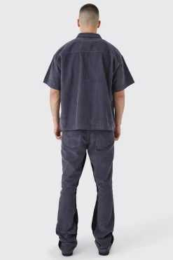 Tall Fixed Waist Slim Flare Gusset Cord Trouser | BoohooMAN UK