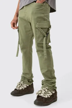 Tall Fixed Waist Slim Stacked Flare Strap Cargo Trouser | BoohooMAN UK
