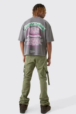 Tall Fixed Waist Slim Stacked Flare Strap Cargo Trouser | BoohooMAN UK