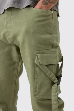 Tall Fixed Waist Slim Stacked Flare Strap Cargo Trouser | BoohooMAN UK