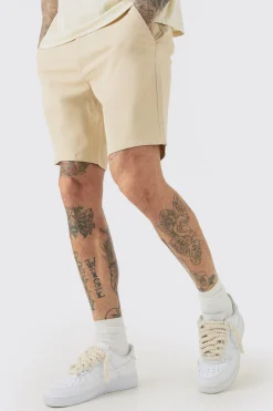 Tall Fixed Waist Stone Slim Fit Chino Shorts | BoohooMAN UK