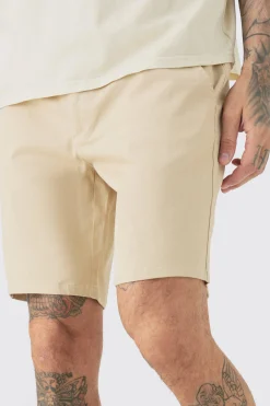 Tall Fixed Waist Stone Slim Fit Chino Shorts | BoohooMAN UK