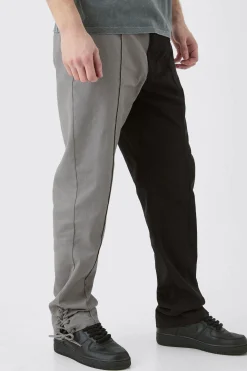 Tall Fixed Waist Straight Leg Washed Splice Trouser | BoohooMAN UK