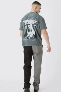 Tall Fixed Waist Straight Leg Washed Splice Trouser | BoohooMAN UK