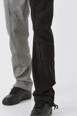 Tall Fixed Waist Straight Leg Washed Splice Trouser | BoohooMAN UK