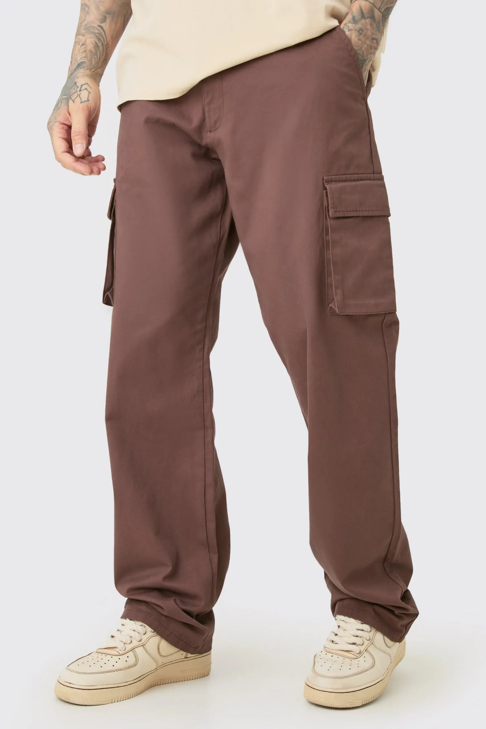 Tall Fixed Waist Twill Relaxed Fit Cargo Trouser | BoohooMAN UK
