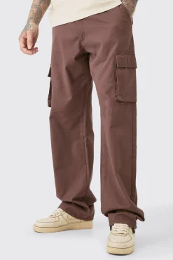 Tall Fixed Waist Twill Relaxed Fit Cargo Tab Trouser | BoohooMAN UK