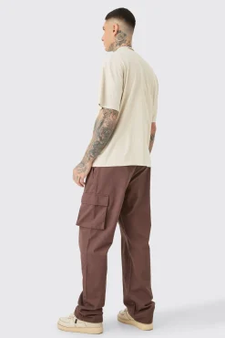 Tall Fixed Waist Twill Relaxed Fit Cargo Tab Trouser | BoohooMAN UK