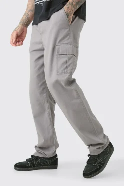 Tall Fixed Waist Twill Straight Leg Cargo Trouser | BoohooMAN UK
