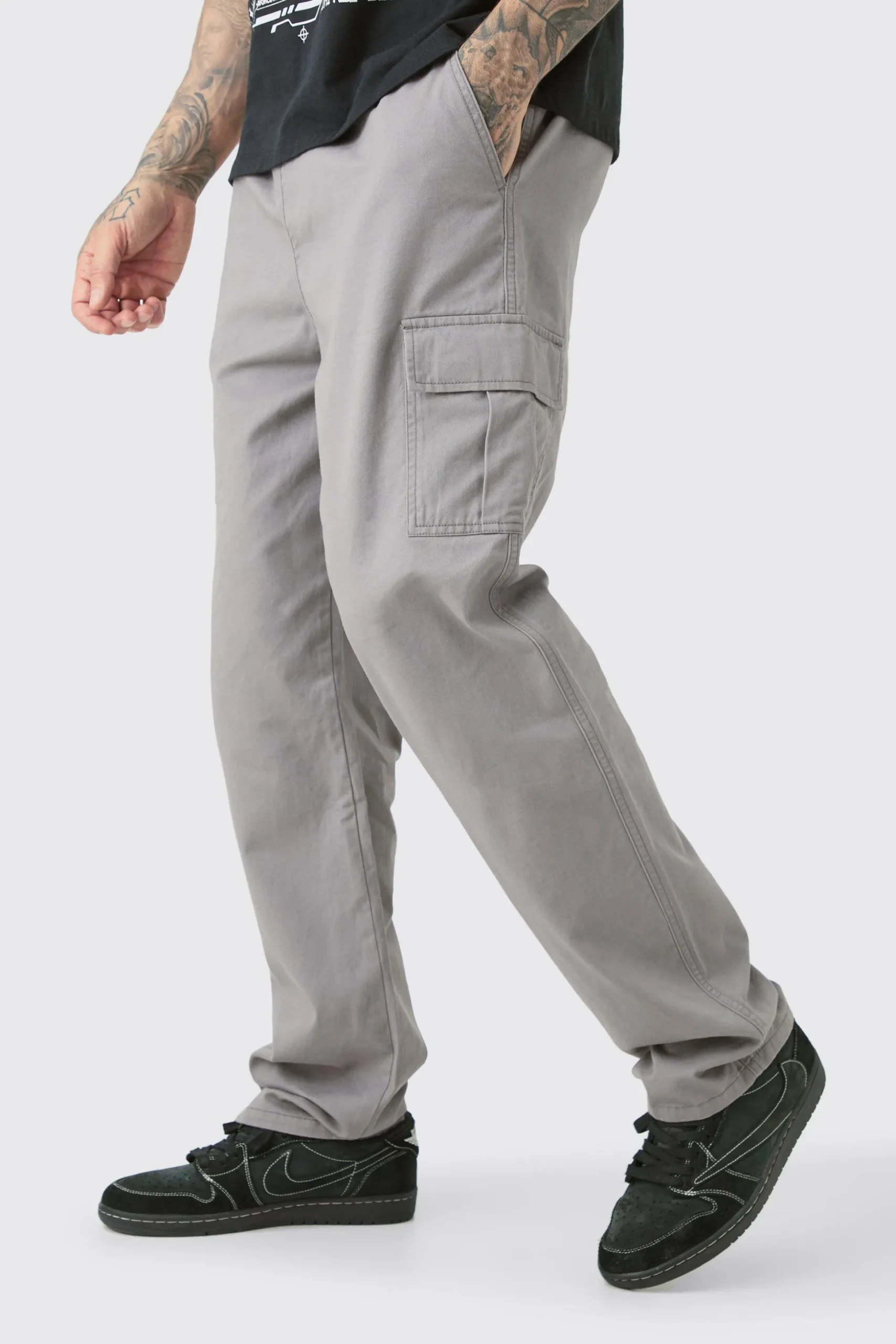 Tall Fixed Waist Twill Straight Leg Cargo Trouser | BoohooMAN UK