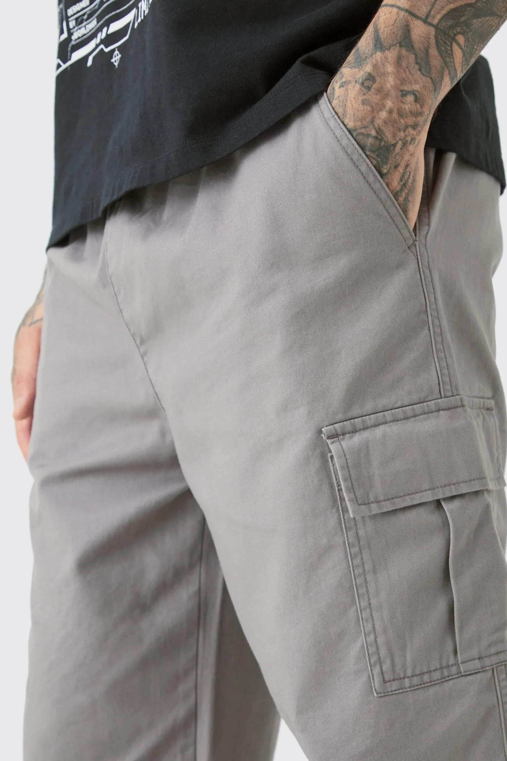 Tall Fixed Waist Twill Straight Leg Cargo Trouser | BoohooMAN UK