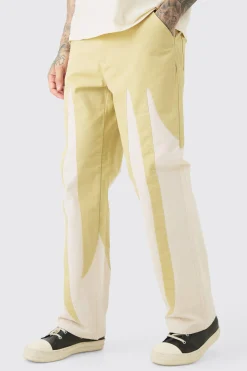 Tall Fixed Waist Washed Colour Block Twill Trouser | BoohooMAN UK