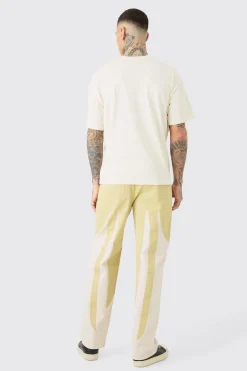 Tall Fixed Waist Washed Colour Block Twill Trouser | BoohooMAN UK