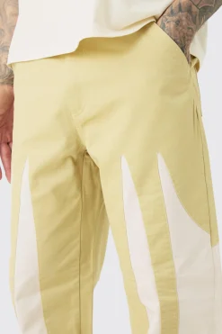 Tall Fixed Waist Washed Colour Block Twill Trouser | BoohooMAN UK