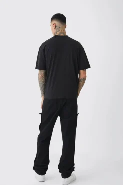 Tall Fixed Waist Washed Twill Stacked Carpenter Trouser | BoohooMAN UK
