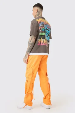 Tall Fixed Waist Washed Twill Multi Cargo Trouser | BoohooMAN UK